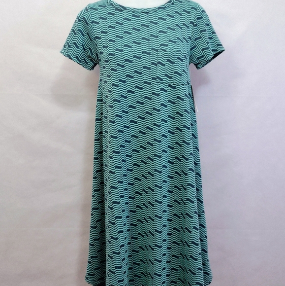 LuLaRoe Teal Wave Pattern Carly Dress With Pocket NWT Women's XXS - Picture 1 of 7
